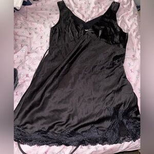 Fashion Nova Black Satin Lace-Trim Chemise